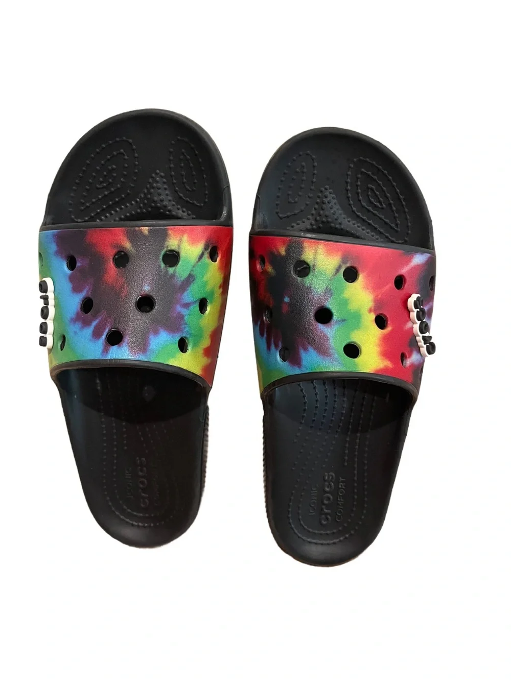 Mens 11 Crocs Classic Crocs Tiedye Graphic Slide Sandal Ventilation Holes